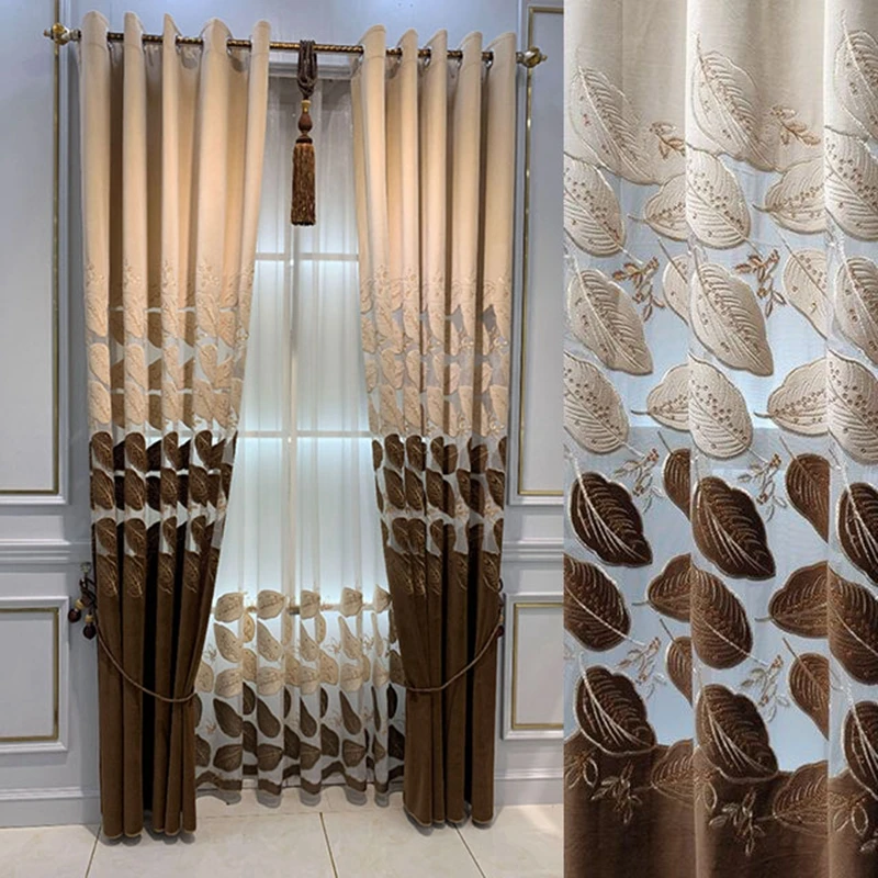 Роскошные полузатемняющие занавески в скандинавском стиле с золотыми листьями