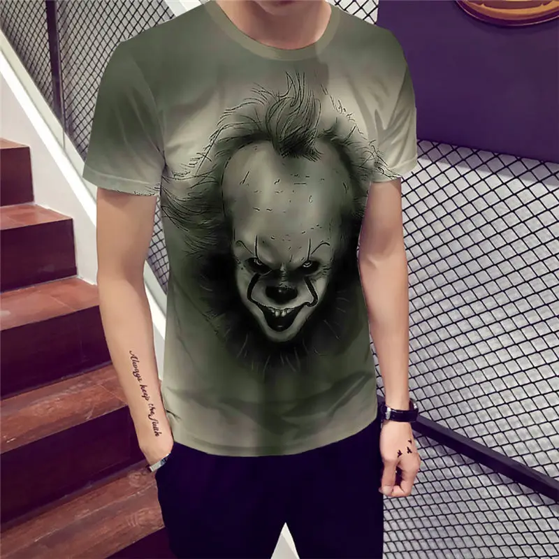 IT movie мужская летняя футболка мужская Стивен Кинг напечатала Хэллоуин pennywise it Заказные высококачественные мужские футболки клоуна футболка