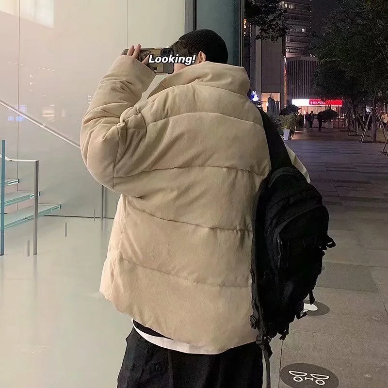 Winter Jacket Men Warm Fashion Retro Thicken Corduroy Coat Men Streetwear Loose Casual Stand-up Collar Short Coat Mens Outwear