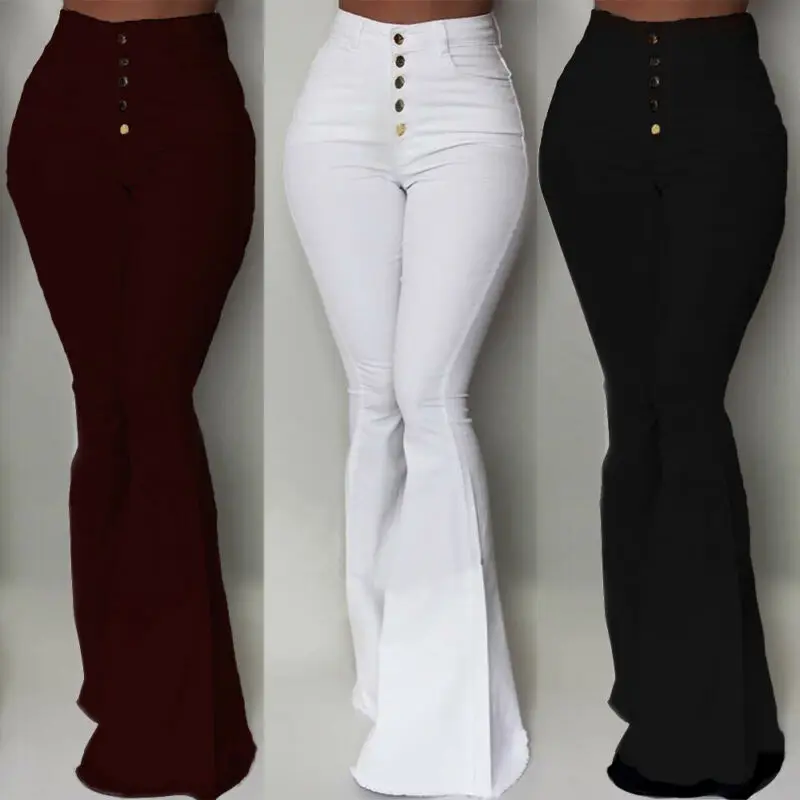 Брюки клеш Женские винтажные Классические облегающие однотонные расклешенные