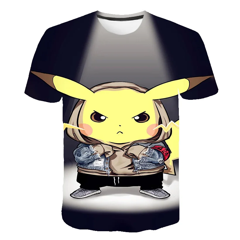 

2021 New Pikachu Printed T Shirt Pokemon Children's Animation Harajuku Fashion Short-Sleeved Casual Tshirt, Kid's Tops Tees 4