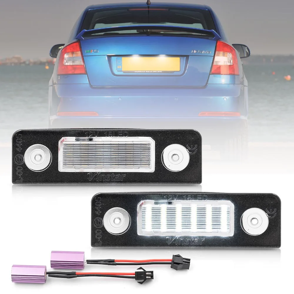 

2X White Canbus Error Free LED License Number Plate Light for Skoda Octavia MKII 1Z A5 09-13 Roomster 5J 06-10 Rear Tag Lamps
