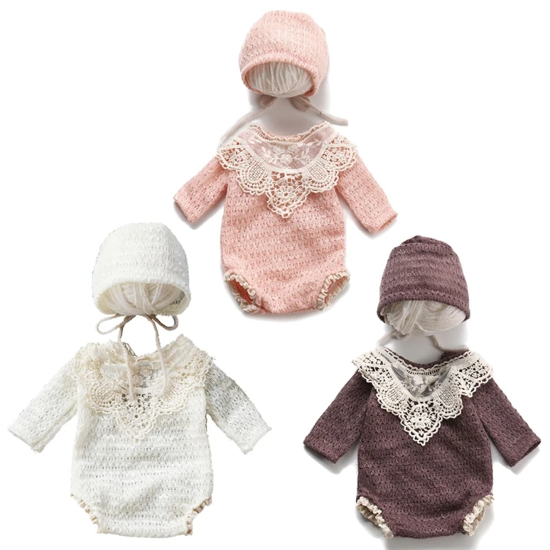 

Baby Cotton Hat Romper Set Newborn Photography Props Bonnet Cap Jumpsuit Suit Outfit Infants Photo Shooting Clothing