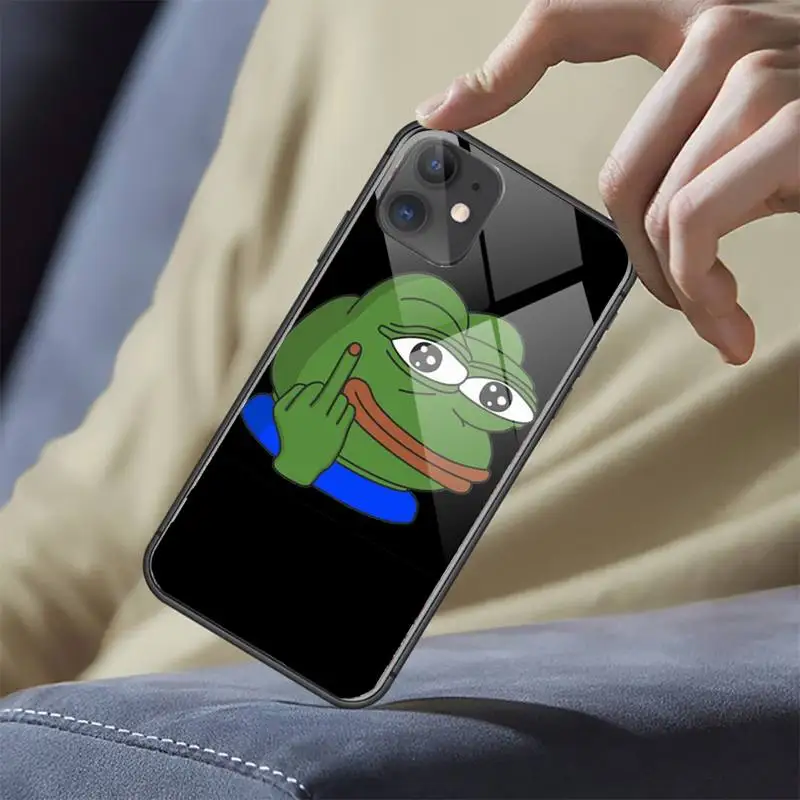 

Funny The Frog Pepe face crying Phone Case Tempered glass For iphone 6 6S 7 8 plus X XS XR 11 12 mini PRO MAX COVER