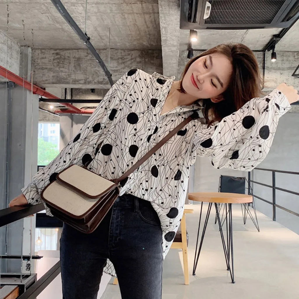 Женские топы повседневные с длинным рукавом отложным принтом свободные