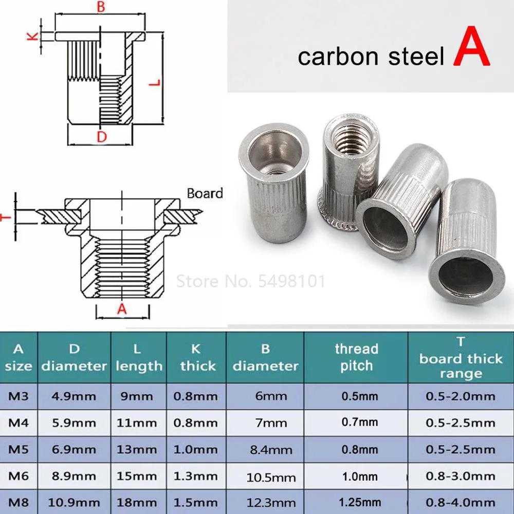 20pcs M3 M4 M5 M6 M8 304 Stainless Steel Carbon Aluminum Flat Head Blind Rivet Nut Insert Rivnut Nutsert for Screw Bolt | Обустройство