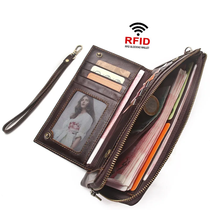 

Leather new leather trend men's long wallet multi-functional RFID anti-theft brush hand bag large-capacity card bag hand bag man