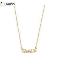 qeenkiss nc7128 fine jewelry wholesale fashion trendy woman birthday wedding gift letter smile zircon 18kt gold pendant necklace
