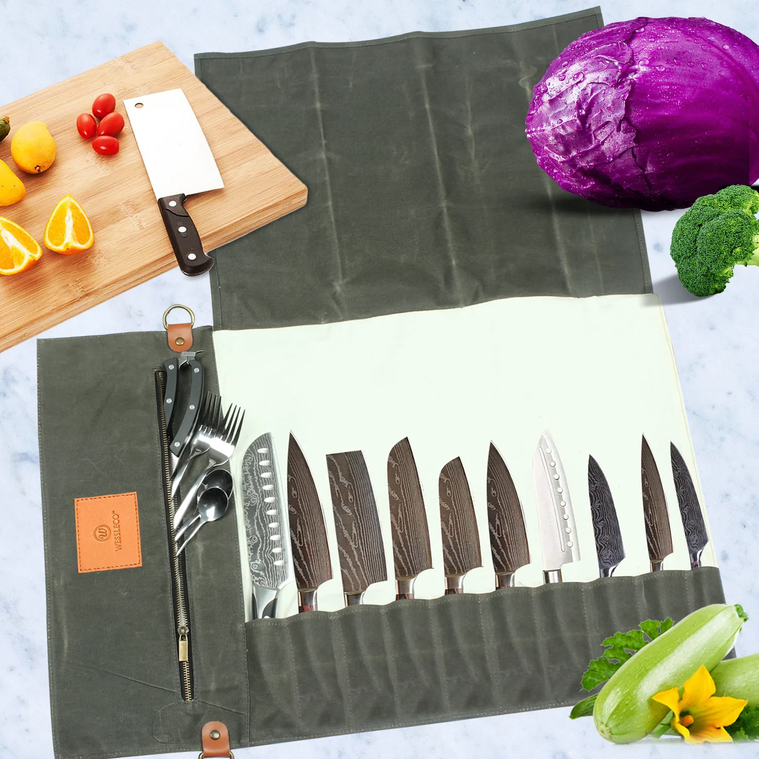Chef Knife Bag Canvas Roll Carry Case Kitchen Cooking Portable Tools Storage with 11 Pockets | Дом и сад