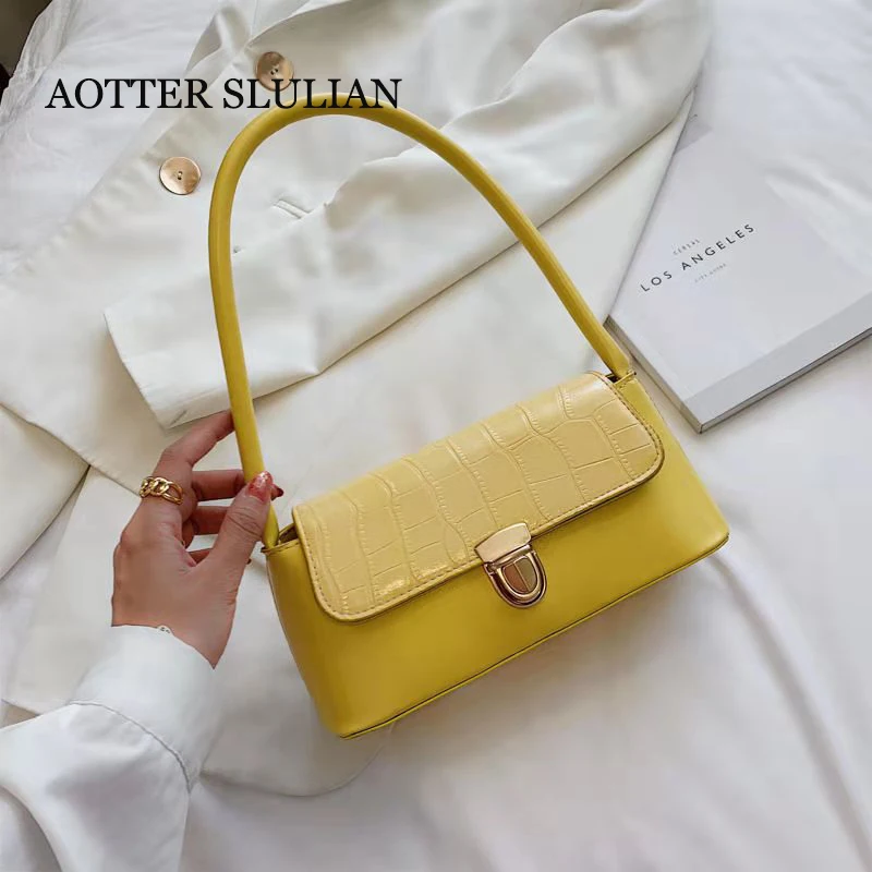 

Premium Armpit Bag Crocodile Leather Handbag Yellow Banana Bag Buckle Brand Designer Baguette Bag Sac A Main Clutch Shoulder bag