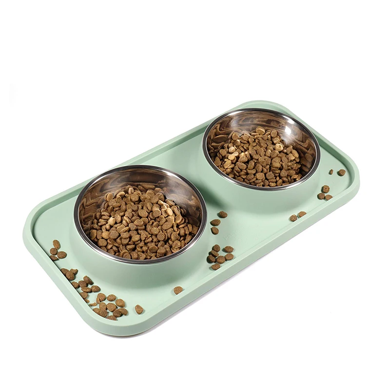 

Dog Food Bowl Elegant Design Double Cat Bowl Durable Non-slip Pet Dog Feeder Detachable Stainless Steel Bowl Easy To Clean