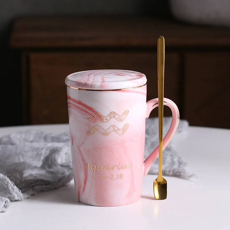 

High Quality Creative Large Nordic Luxury Mug with Spoon Ceramic Cup Zodiac Couple Gift Kahve Fincan Tea Cup Set BM50MB