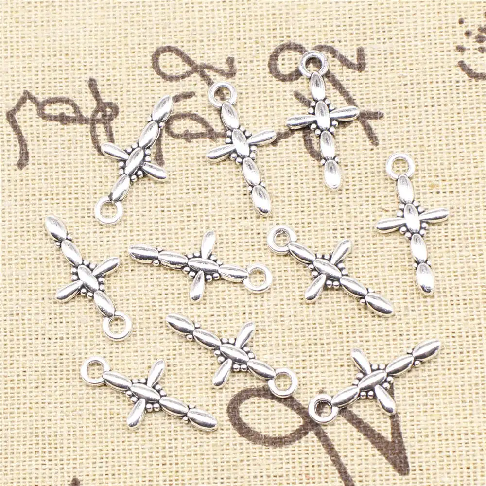 

Подвески-кресты для планшетов, цвет под старину, серебро, 20 шт., 12x24 мм