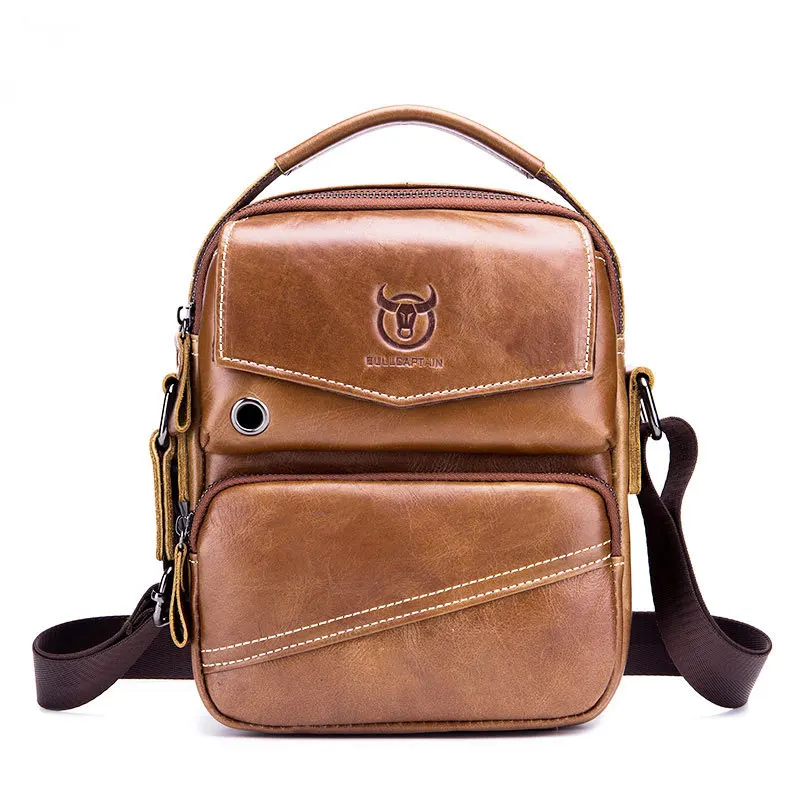 Weysfor Genuine Leather Men Message Bags for 7.9in iPad Vintage Travel Handbag Zipper Metal Buckle Business Male Shoulder Bag