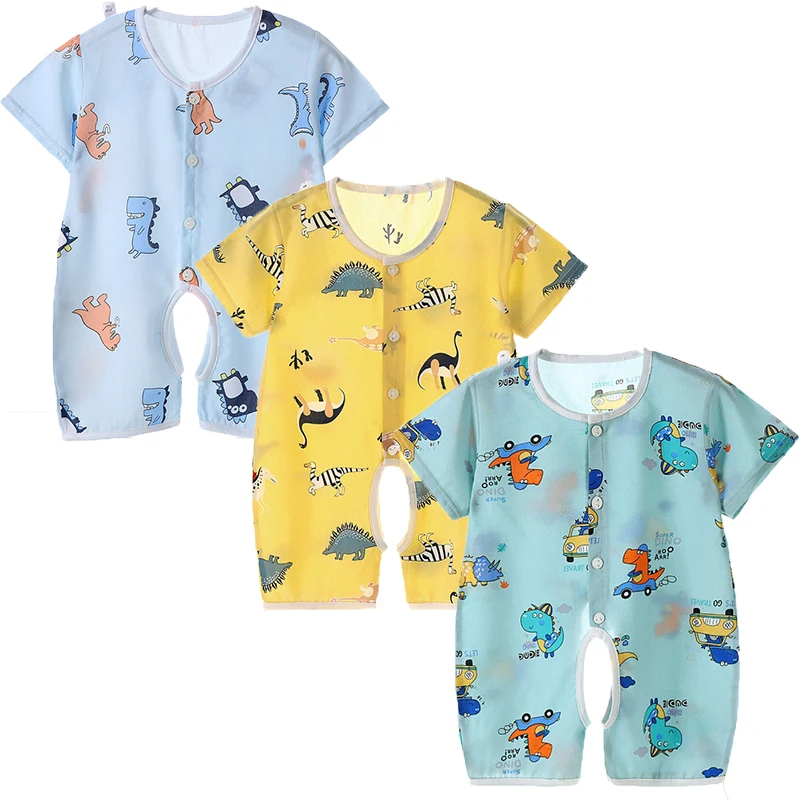 

three-piece summer baby one-piece short-sleeved new romper thin section children's pajamas baby short climbing open file cyber y