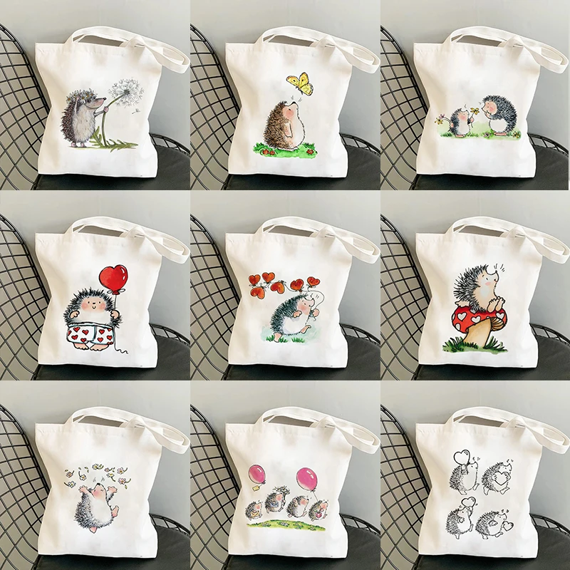 

Kawaii Hedgehog Cartoon Manga Shopper Bags Handbags Canvas Shoulder Bags Woman Shopping Bags High Capacity Tote Bag Beach Bag