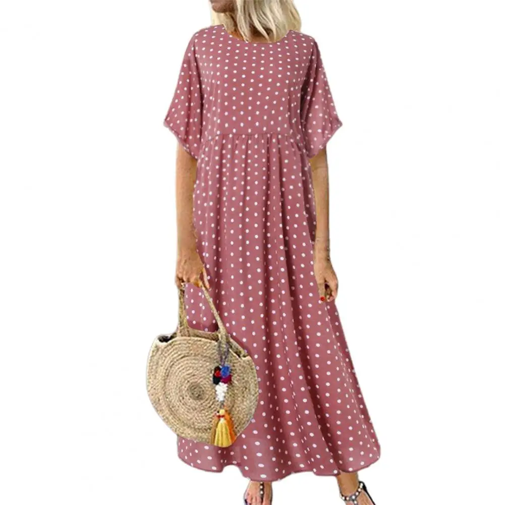 

Maxi Dress Dot Print Boho Style Women Long Short Sleeve Skirt for Beach