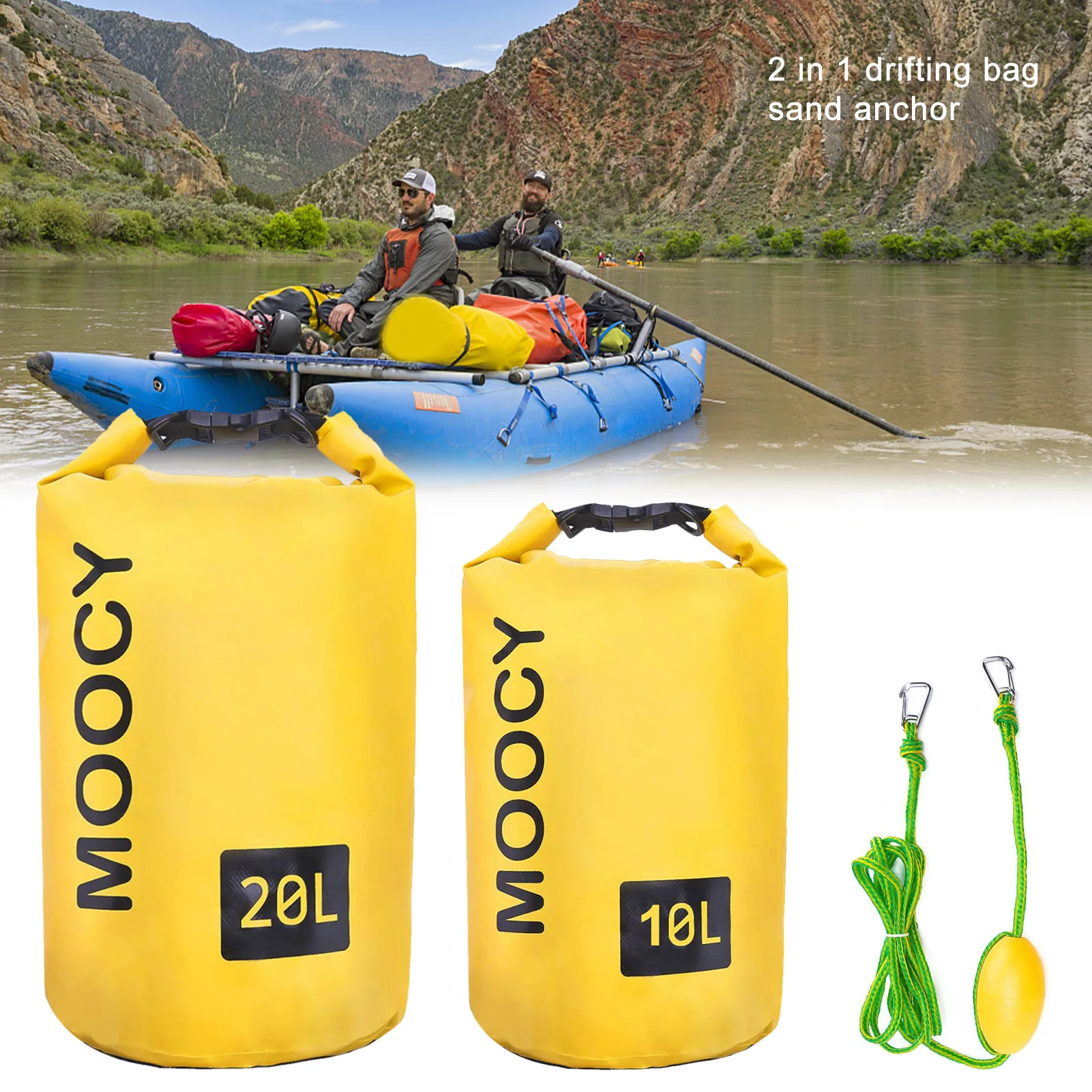 

10/20L Tow rope Sand Sack 2-in-1 Sand Anchor & Waterproof Dry Bag Storage Bags Dock line for Kayak Jet Ski Rowing Small Boats