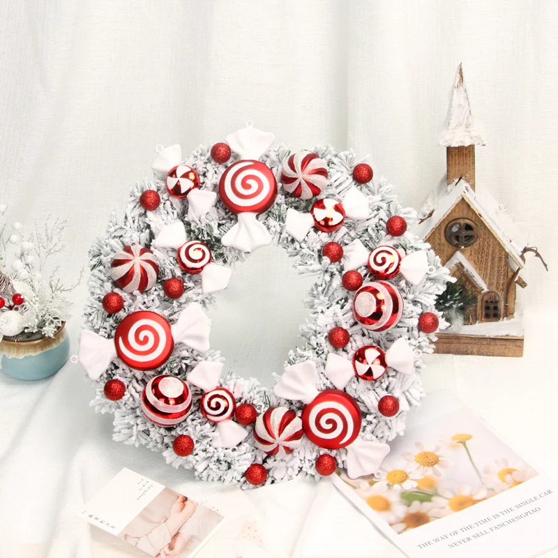 Corona de dulces de Navidad para puerta delantera, accesorios colgantes, suministros de decoraci&oacute;n, 40cm-1