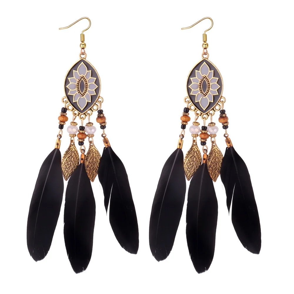 Новые модные серьги в богемном стиле ретро серьги-кисточки с перьями женские