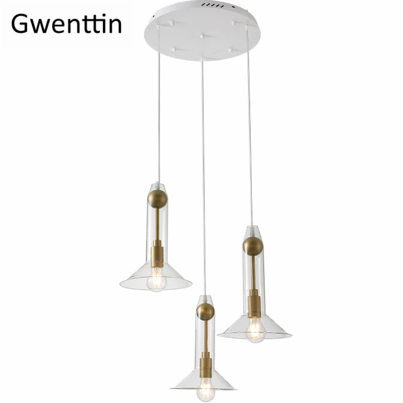 Золотая стеклянная светодиодная Подвесная лампа Современная для столовой