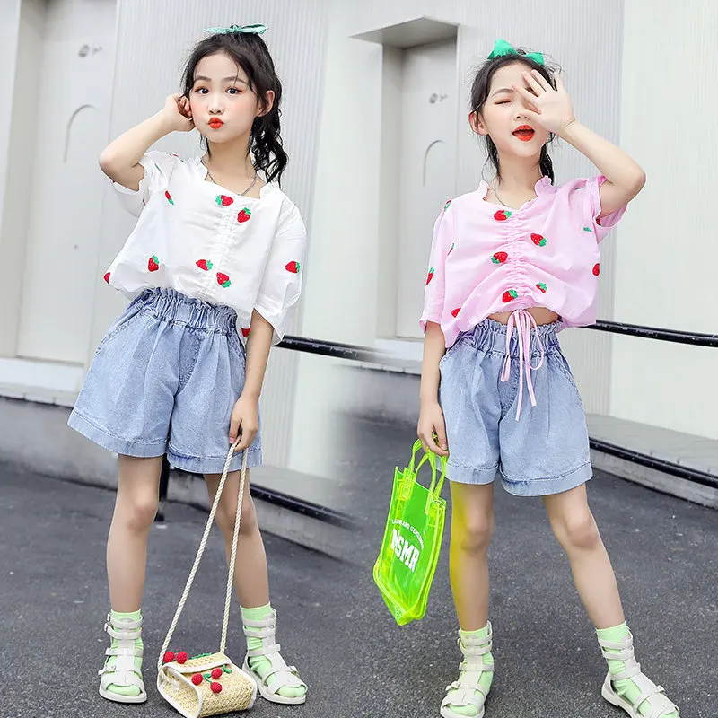 Детская одежда для девочек комплект с укороченным топом летний винтажный буф