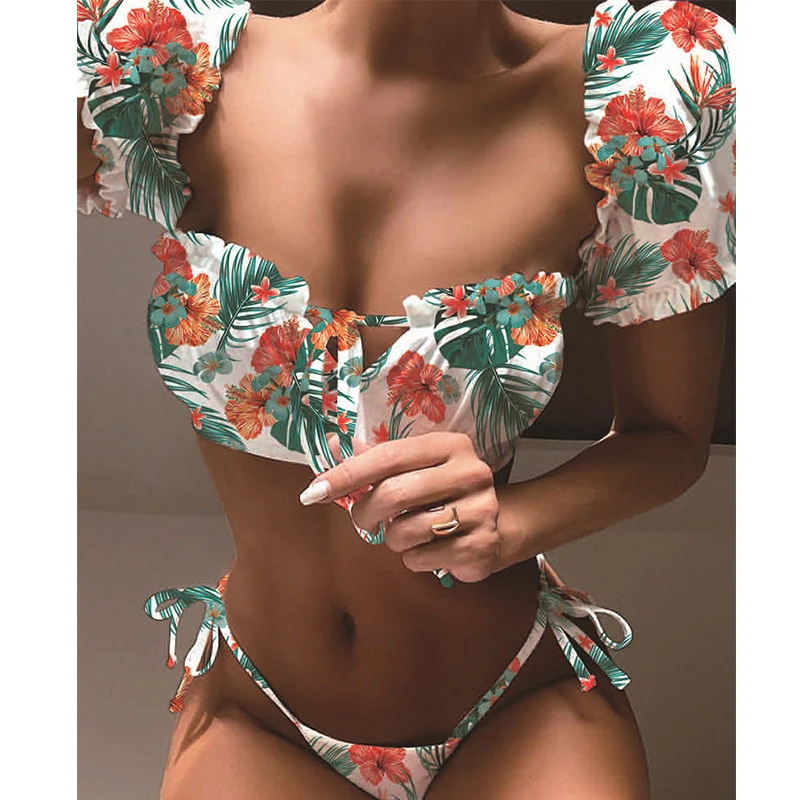 

Vintage Ploka Dot Swimsuit Female Short Sleeve Bikini 2021 Mujer Push Up Swimwear Women High Cut Bathing Suit Summer Bathers New