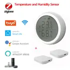 Умный датчик температуры и влажности Tuya Zigbee, автоматизация дома с ЖК-дисплеем, работает с Alexa Google Home