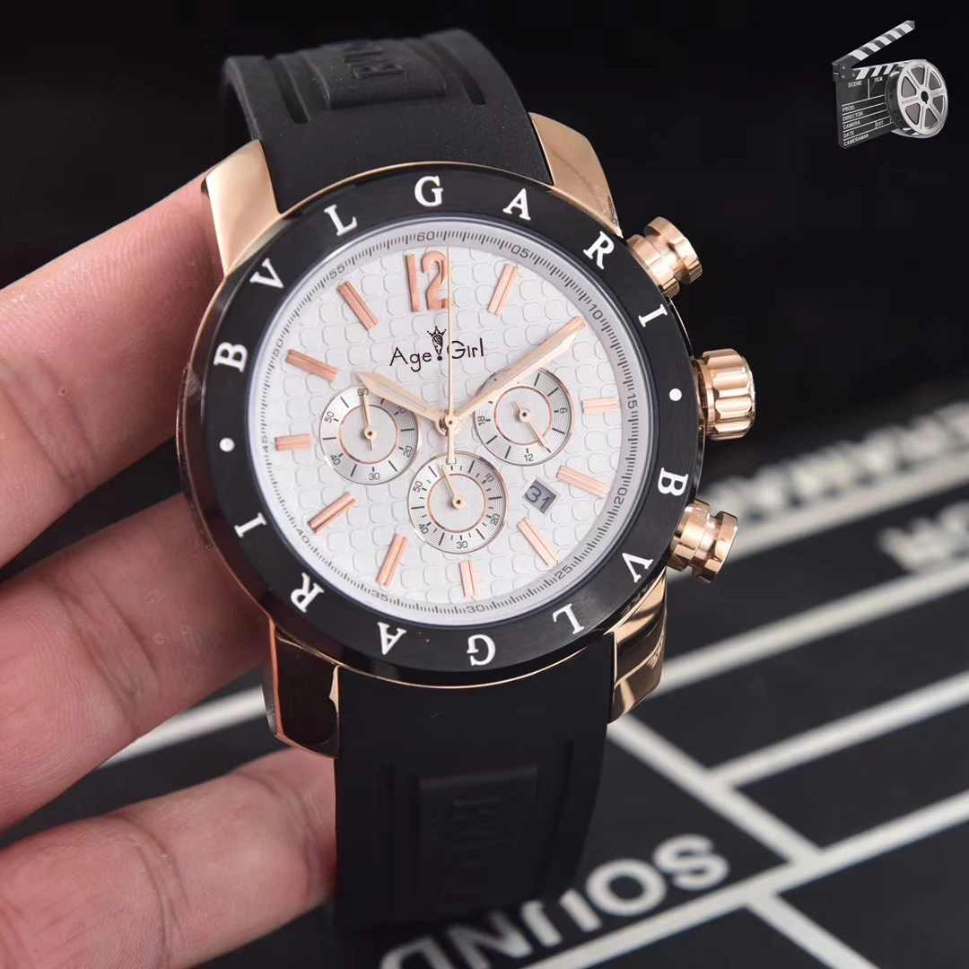 

Classic New Men Titanium Bezel 45mm Stainless Steel Japanese Quartz Chronograph Black Rose Gold Sapphire Glass Watches AAA+