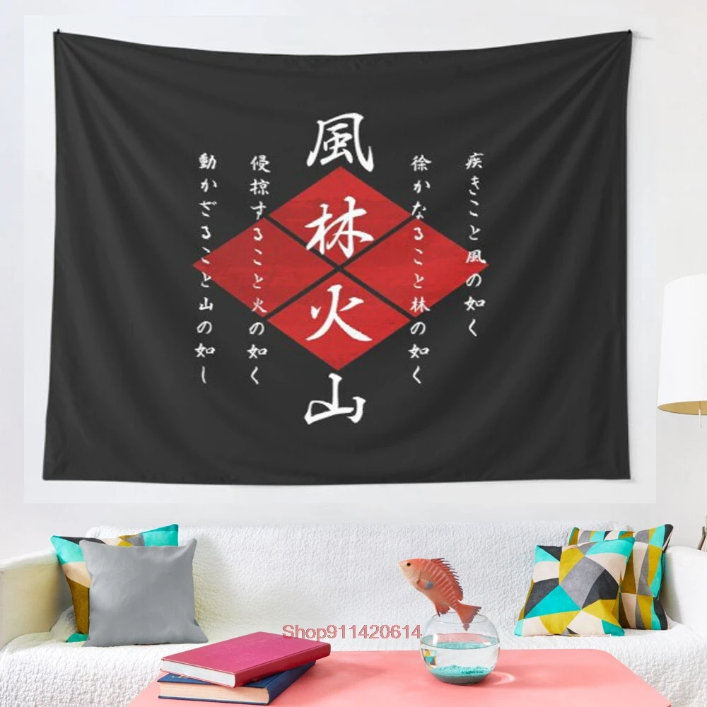 

Japanese Kanji Furinkazan tapestry Wall Hanging Tapestries for Living Room Bedroom Decor