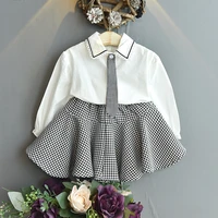 bear leader toddler girls school uniform plaid print clothing white t shirt pleated skirt set korean college children outfits