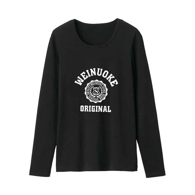 

Spring new Fashion for women Long sleeve T-shirts Loose Casual 100% Pure cotton Letter printing pattern Round neck Female Tops