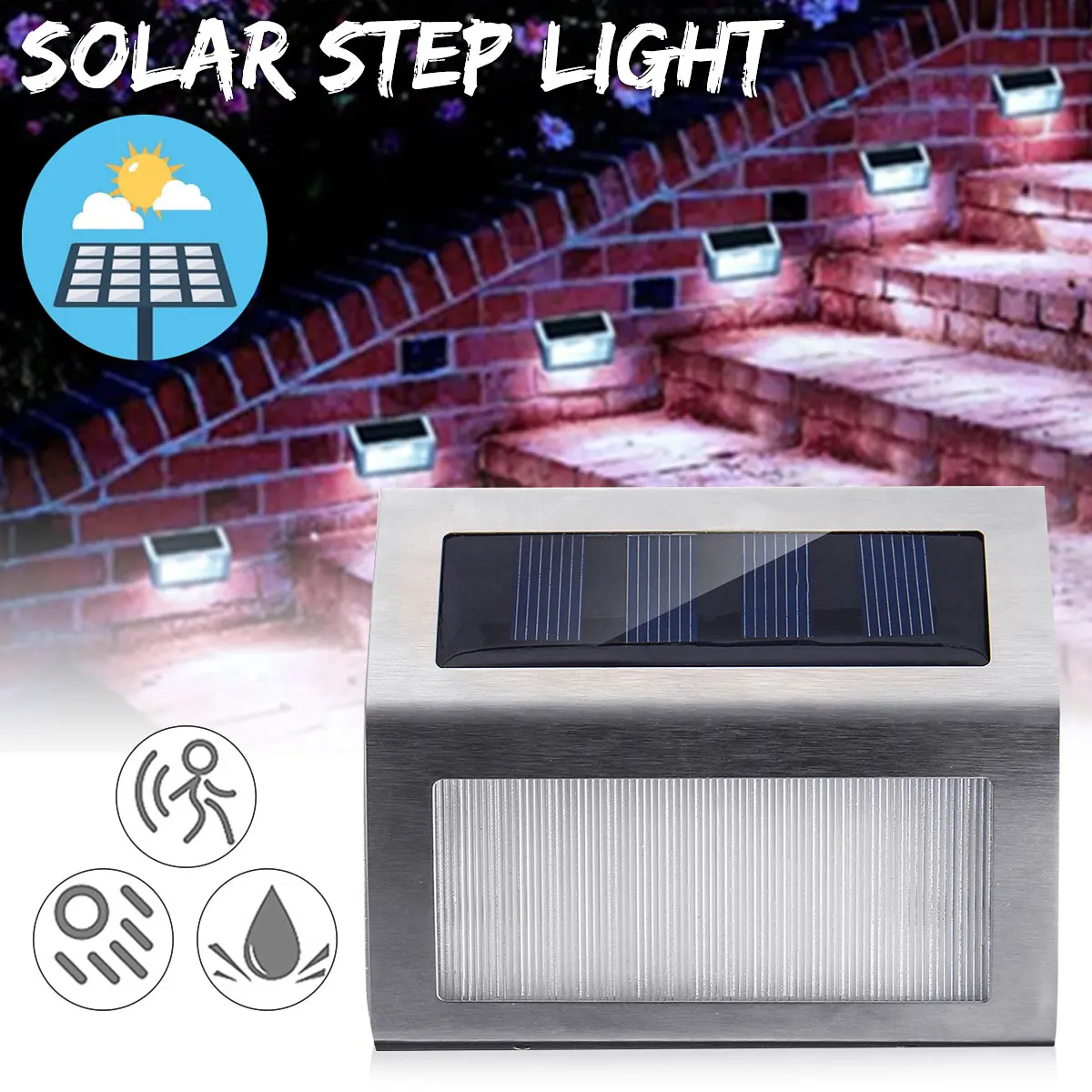 

8pcs Solar Power Sensor Wall lamps 3 LED stair light Garden Step Stair Deck Lights Lamp Waterproof Outdoor Emergency Lighting