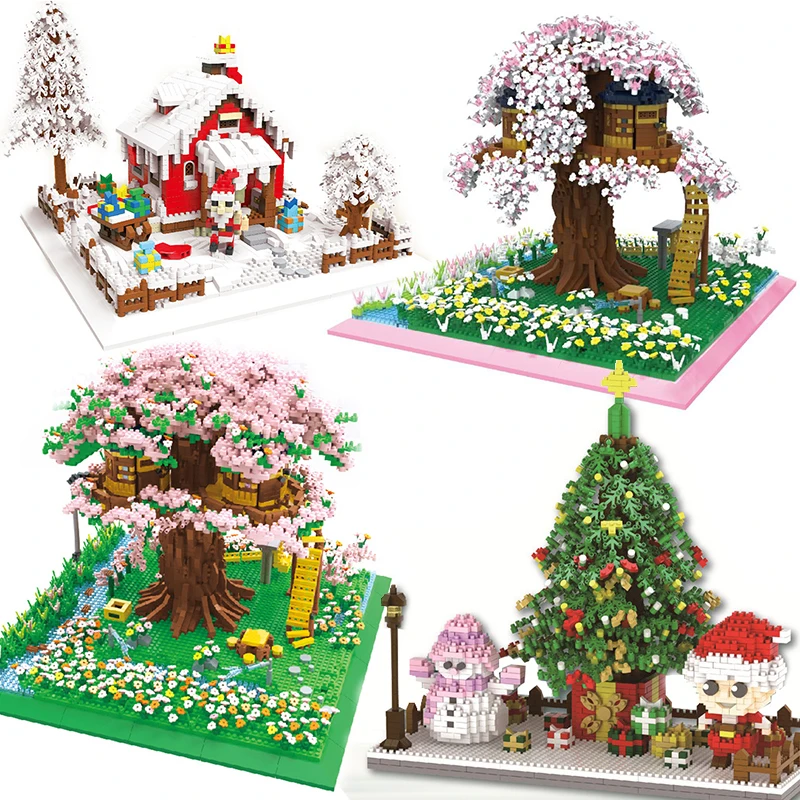 

Зимний домик на елку, вишня, Рождественская елка, замок Санта-Клауса, архитектура, набор строительных блоков, модель, строительные игрушки