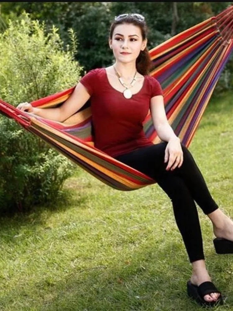 Satin Al Taşınabilir Asılı Hamak Açık Hamak Tembel Sandalye Seyahat Açık Kamp Salıncak Sandalye Kalın Tuval Yatak Hamak Plaj Battaniyesi