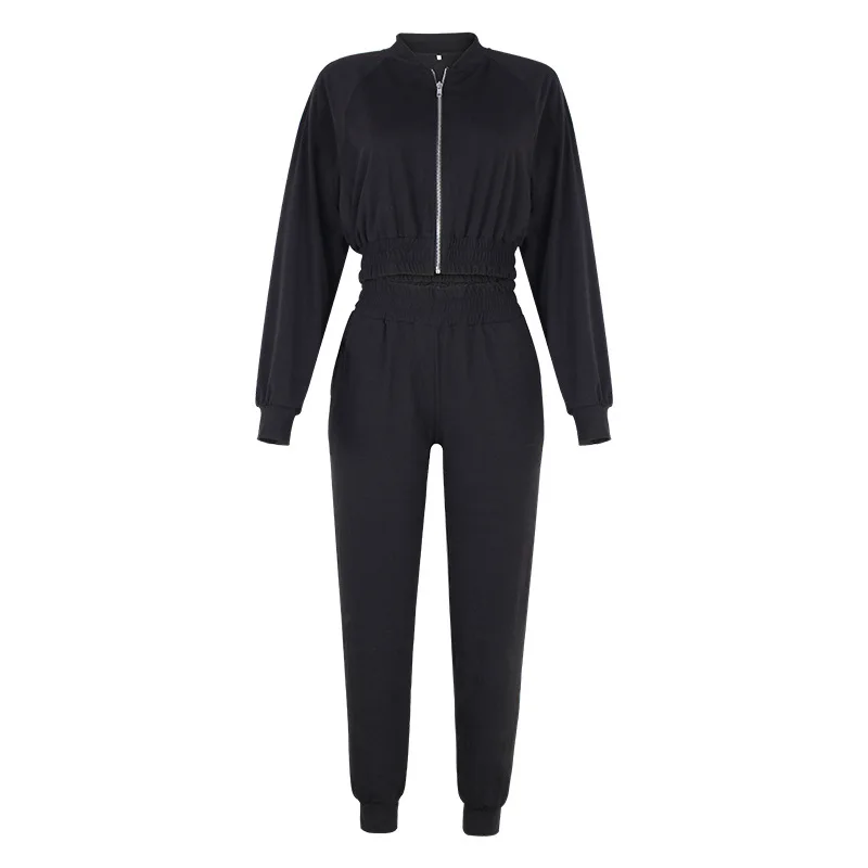 

Spring and Autumn New O-neck Solid Long Sleeve Zipper Casual Home Service Suit Female Sweatshirt Sportswear Suit Two Piece