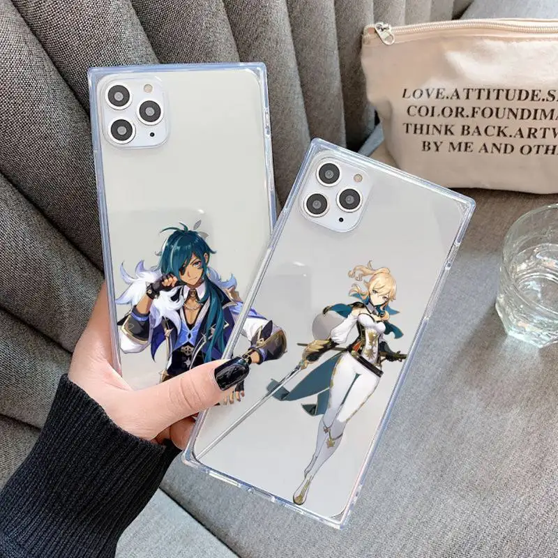 

genshin impact Phone Case For iPhone 7 8 11 12 X XS XR MINI Pro Max Plus Clear Square Transparent phone cases