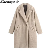klacwaya faux fur coat jackets for women 2021 winter jacket plush fluffy casual teddy jacket turn down collar plush fur coats