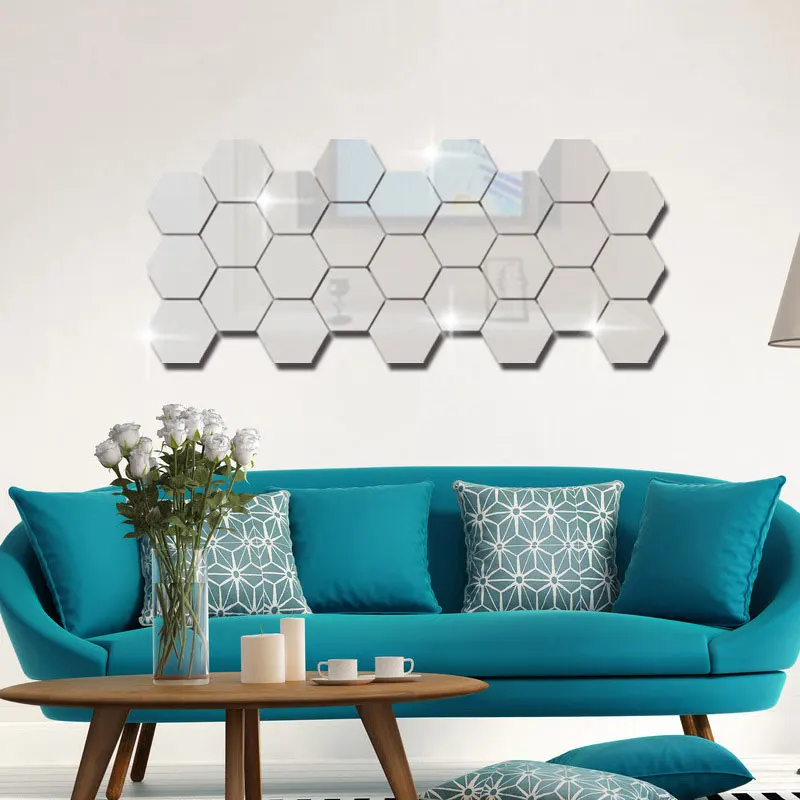 

12 PCS 3D Hexagon Mirror Surface Wall Stickers Living Room Entrance Hallway Staircase DIY Decoration Mirror Art Stickers
