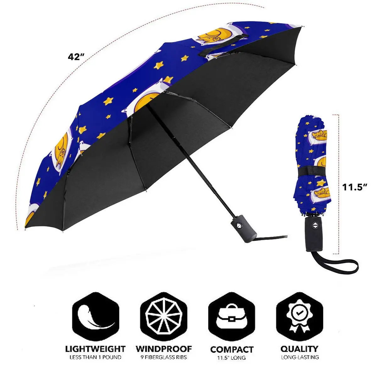Prezzo Ombrello Automatico Pioggia Donna Ombrello A Tre Pieghe Carino Dormire Zenzero Gatto E Stelle Ombrello Antivento Ombrellone Impermeabile