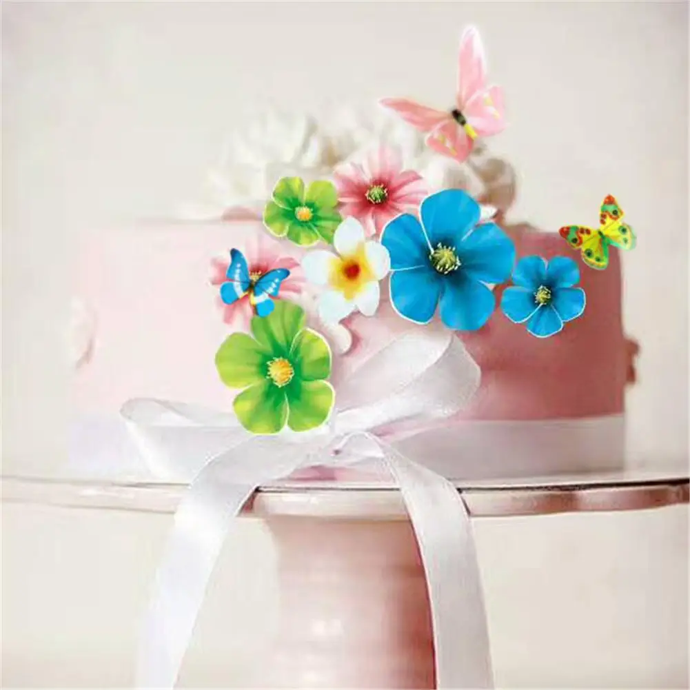 100PCS Butterfly Flower Shape Cake Baking Decoration Glutinous Edible Rice Paper Wafer Dessert Toppers Birthday Party - купить по