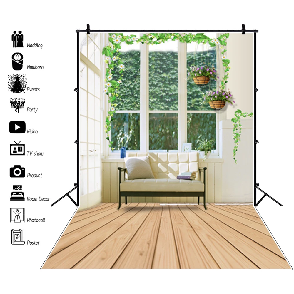 Laeacco занавеска окно деревянный пол сцена Дети Фотография фоны на заказ