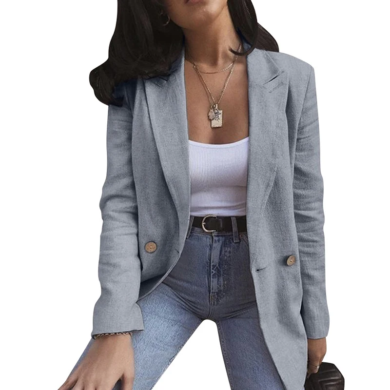 Женский блейзер однотонный осенне-зимний свободный с длинным рукавом Деловой