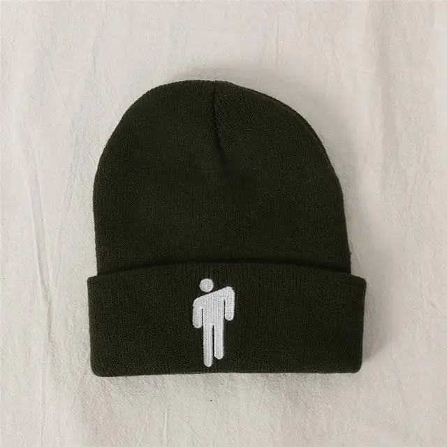 Billie Eilish Beanie цвета вязаная зимняя шапка однотонный хип-хоп трикотажный свитер шляпа костюм капитана аксессуар подарки теплая зима - Цвет: Amry Green
