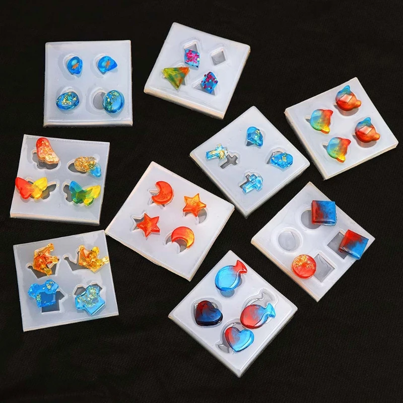 

9Pcs Epoxy Resin Earrings Charms Casting Mould Jewels Shapes Ear Studs Silicone Resin Mold Mini Earrings Molds Kit Tool