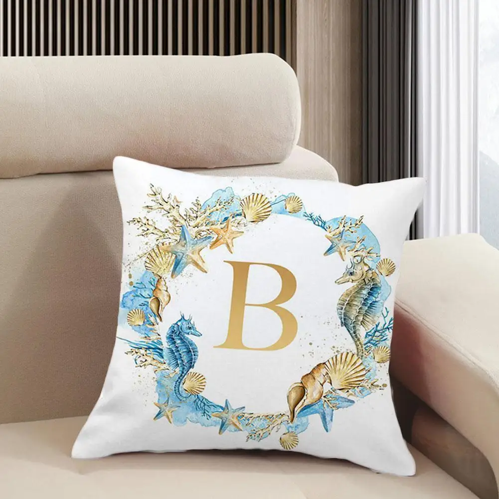 

Alphabet Cushion Cover Blue Flowers Pillowcase Decorative Pillow Throw Cases Pillows 45x45 Decor Cover Sofa Cushions Home X6m0