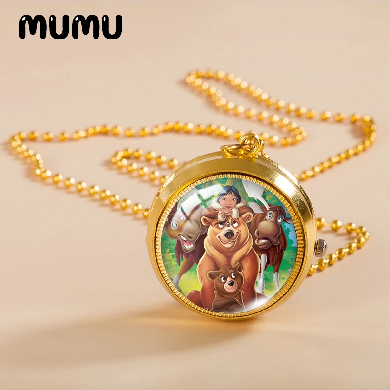 2021 New Brother Bear Pocket Watch Necklace Funny Gold Color Vintage Glass Dome Pendant Jewelry Gifts | Украшения и аксессуары
