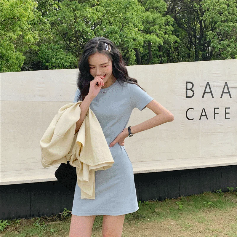 

2021 Fashion Women Casual Mini Dress Korean Fashion Aesthetic Summer Short Sleeve Dress Sexy Summer Wear Wholesale Clothing