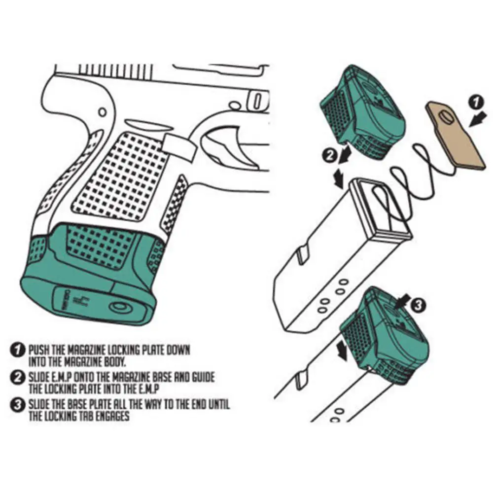 

Glock 43 Enhanced Magazine Extension Base Pad Plate for 9mm 6rd pistol Plus 2-Round G43 Mag Grip Frame Plug