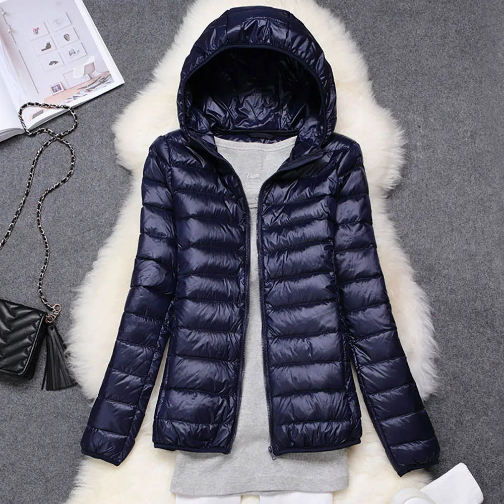 

2019 Ultra Light Duck Down Bomber Jackets Women Hooded Winter Coat Long Sleeve Warm Slim 6XL 7XL Plus Size Jacket Lady Clothing